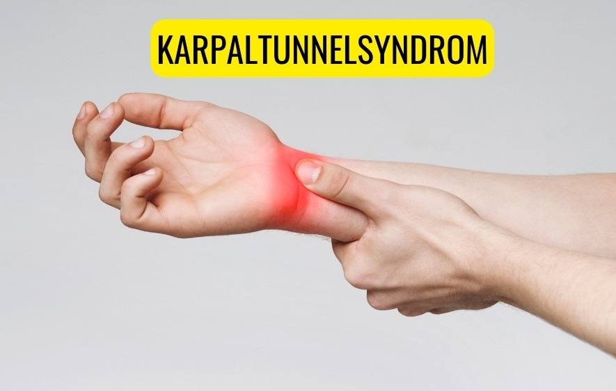 Person tar sig åt handleden vid smärta pga karpaltunnelsyndrom